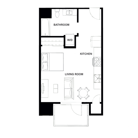 Floor plan for studio, 1 bath, 517 sqft